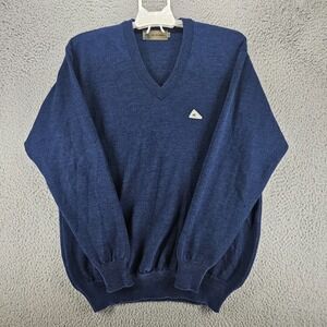 Monte Carlo Collection Men's V-Neck Shrink Resist 100% Wool Blue Sweater Size 44